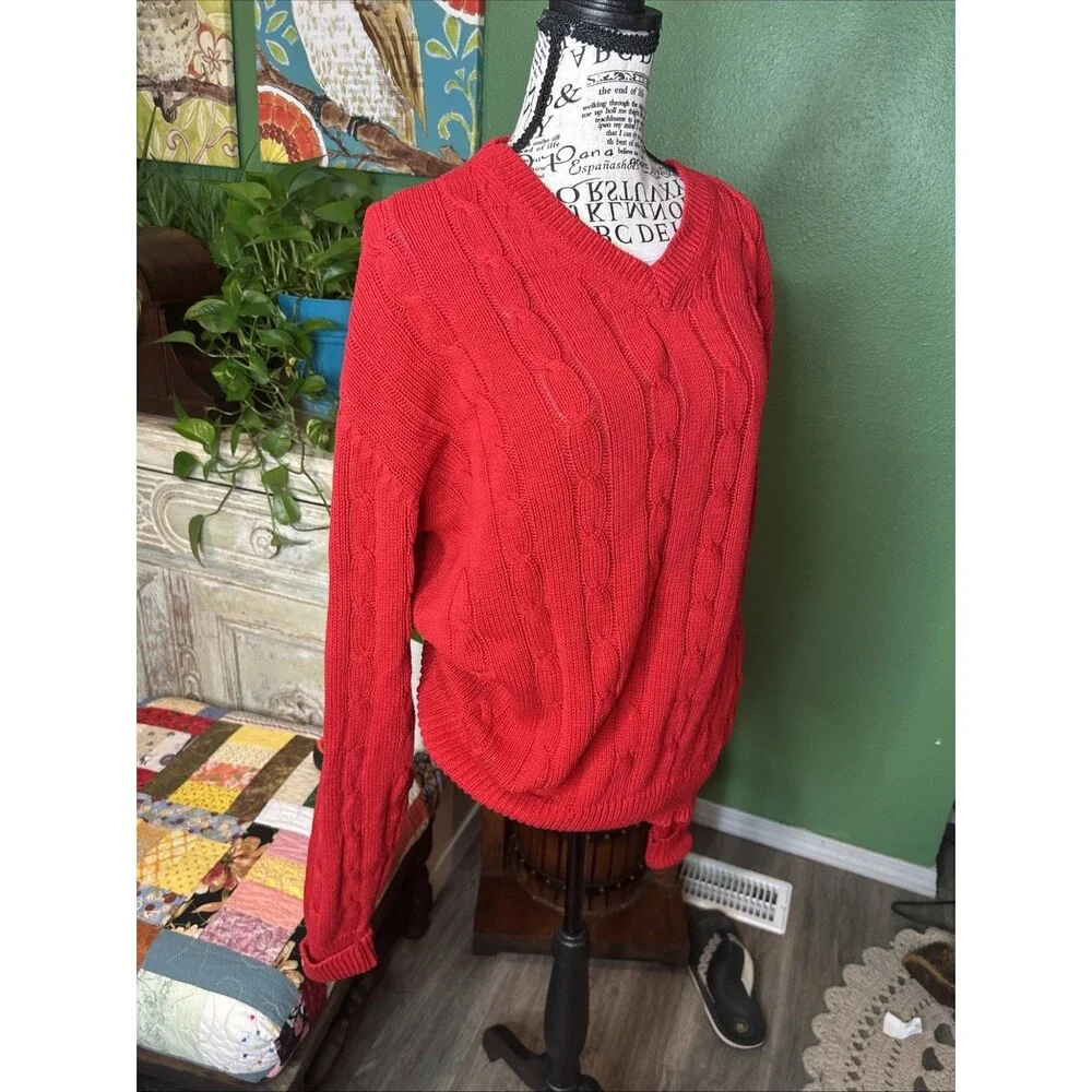 Vtg Northsport 100% Cotton Oversized Red Sweater 90s Butter Mom Preppy Large
